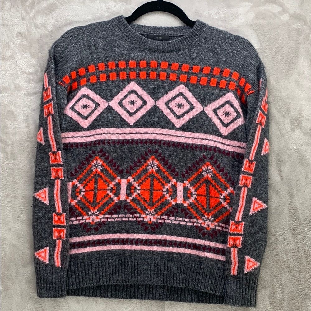 J.CREW | XXS WOMENS | WOOL SWEATER in GREY BOLD` GEOMETRIC PATTERN 77366